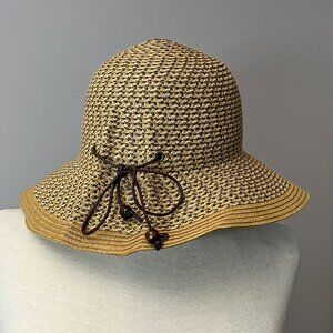 Peter Grimm Tan Woven Foldable Sun Hat with Tie